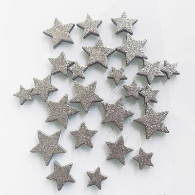 24 pièces. Décoration de Noël étoile scintillante 4- 5,5 cm - Argent