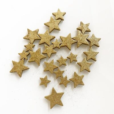 24 pcs. Glitter star Christmas decor 4- 5.5cm - Gold