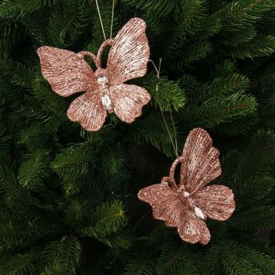 2 pièces. Décor papillon 11,5 x 18,5 cm - Or rose