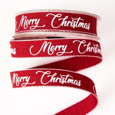 Nastro natalizio "Merry Christmas" 16 mm x 6,4 m - Rosso