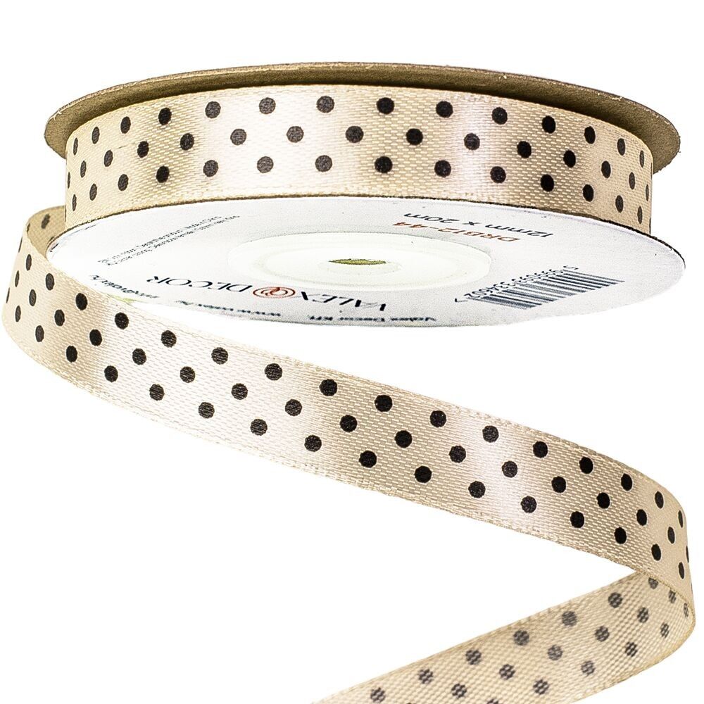 Schwarzes gepunktetes Satinband 12 mm x 20 m - Champagner