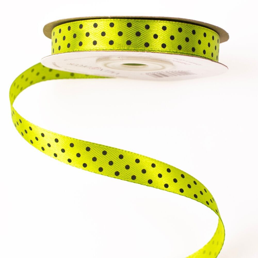 Schwarzes gepunktetes Satinband 12 mm x 20 m - Teegrün