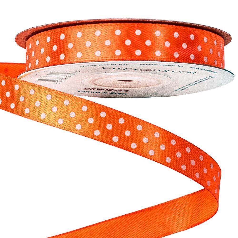 White dotted satin ribbon 12mm x 20m - Dark orange