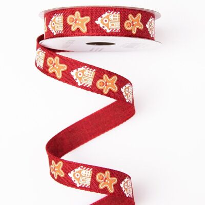 Ruban de Noël pain d'épice 16 mm x 6,4 m - Rouge