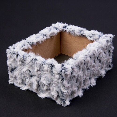 Furry wooden box base 15 x 12 x 6.5cm - Black-White tabby