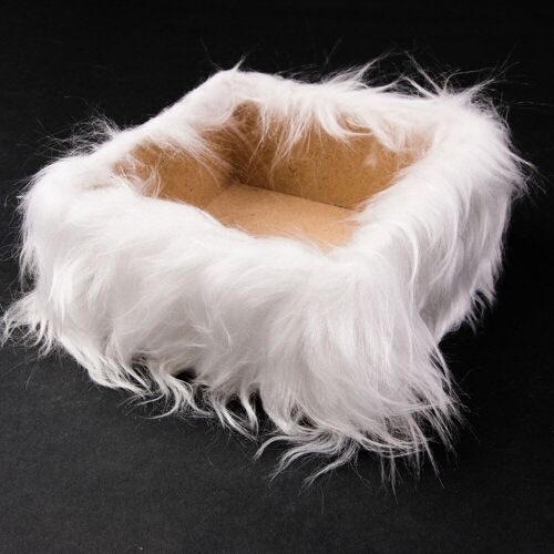 Fur wooden box base 15 x 15 x 7cm - Long haired white