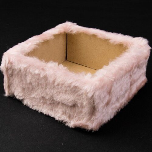 Fur wooden box base 15 x 15 x 7cm - Powder pink