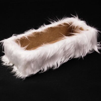Fur wooden box base 29 x 13 x 6.5cm - Long haired white