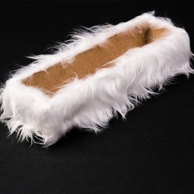 Fur wooden box base 34 x 10 x 6.5cm - Long haired white