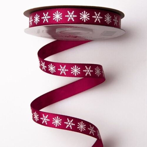 Snowflake grosgrain ribbon 12mm x 20m - Burgundy