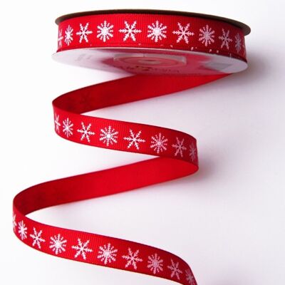 Snowflake grosgrain ribbon 12mm x 20m - Red
