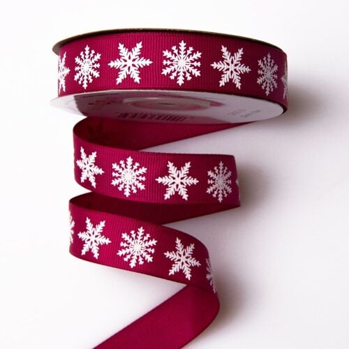 Snowflake grosgrain ribbon 20mm x 20m - Burgundy