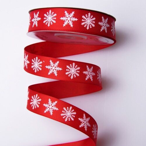 Snowflake grosgrain ribbon 20mm x 20m - Red