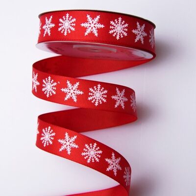 Ripsband Schneeflocken 20mm x 20m - Rot