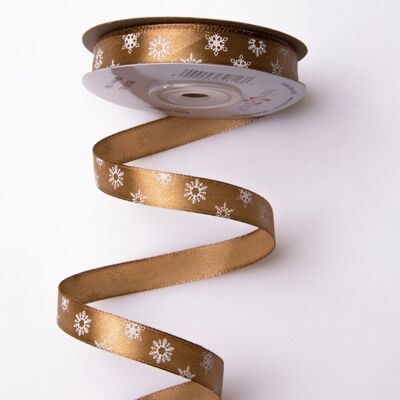 Schneeflocken-Weihnachtssatinband 12 mm x 20 m - Goldbraun