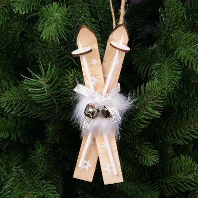 Esquís de madera decoración árbol de Navidad 6cm x 15cm - Naturaleza