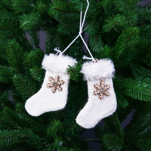 1 pair of soft, snowflake socks Christmas tree decoration - 7cm x 10.5cm