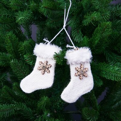 1 paire de chaussettes douces flocons de neige Décoration de sapin de Noël - 7cm x 10,5cm