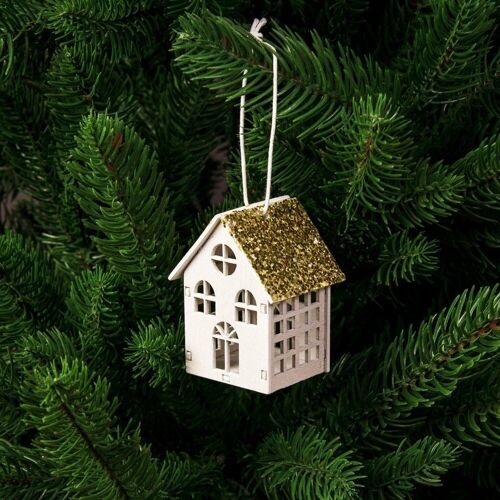 3D Cottage Christmas tree decoration 4 x 6cm - Golden roof