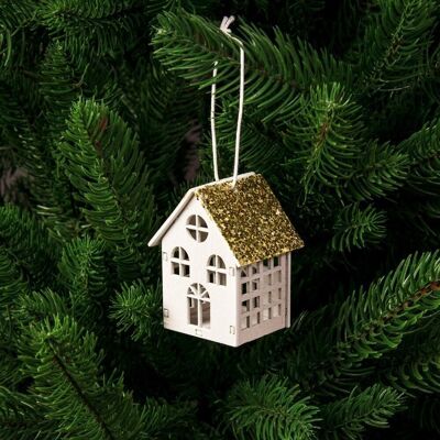 Decorazione per albero di Natale 3D Cottage 4 x 6 cm - Tetto dorato
