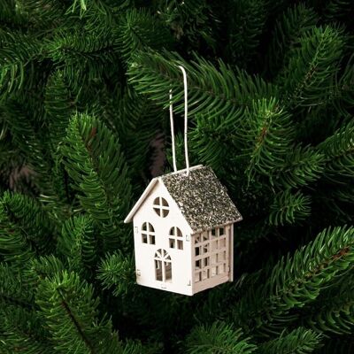 3D Cottage Christmas tree decoration 4 x 6cm - White roof