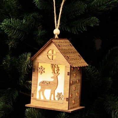 3D Deery cottage christmas tree decoration with Led Lighting 8.5 x 6 x 12cm