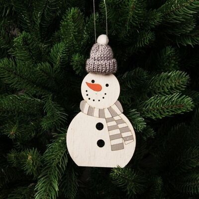 Décoration de sapin de Noël bonhomme de neige en bois 15,5 x 8 x 24 cm - chapeau gris