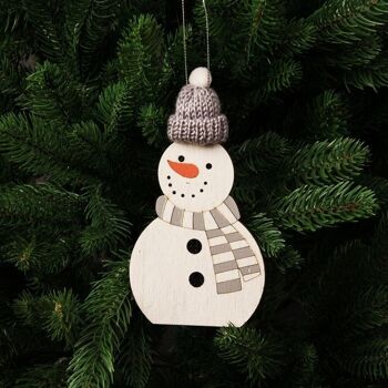 Décoration de sapin de Noël bonhomme de neige en bois 15,5 x 8 x 24 cm - chapeau gris