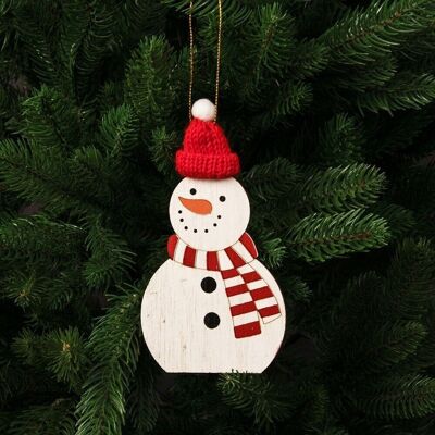 Décoration de sapin de Noël bonhomme de neige en bois 15,5 x 8 x 24 cm - chapeau rouge