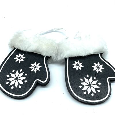 1 par de pequeños guantes de madera suave decoración del árbol de Navidad, 6,5 x 8,5 x 20,3 cm - Negro/Blanco