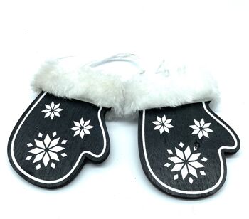 1 paire de petits gants en bois souple Décoration de sapin de Noël, 6,5 x 8,5 x 20,3 cm - Noir/Blanc