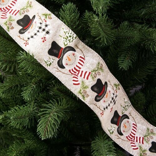 Snowman Christmas ribbon with wire edge 64mm x 6.4m