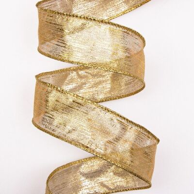 Borneo metallic fabric ribbon with wired edge 38mm x 9.1m - Gold