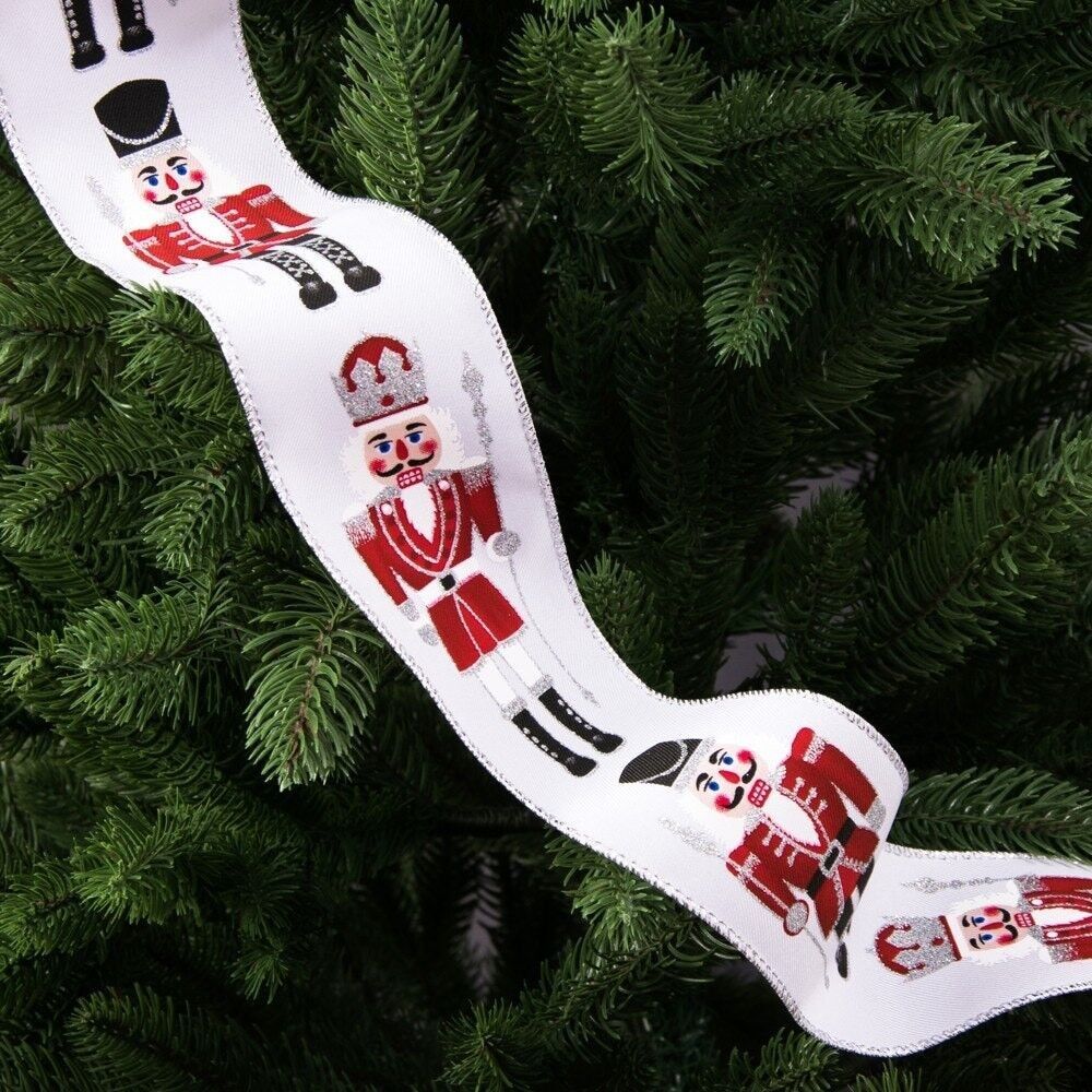 Nussknacker-Weihnachtsband mit Drahtkante 64 mm x 6,4 m