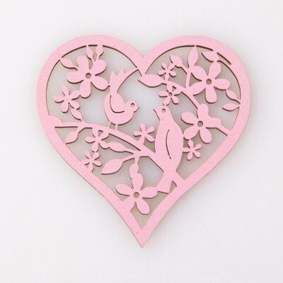 3 piezas. Pájaro corazón de madera cortado con láser 6 x 6cm - Rosa