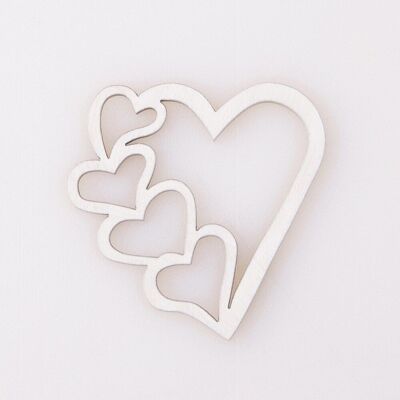 5 uds. Corazón de madera cortado con láser "4 corazones" 5 x 5 cm - Blanco
