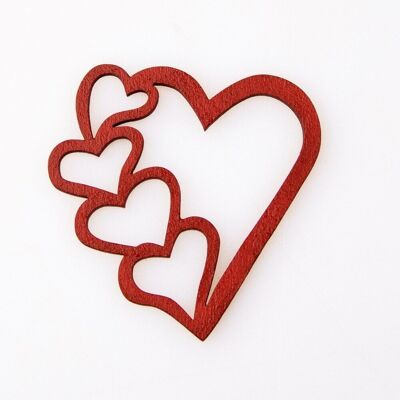 5pcs. "4 heart" laser cut wooden heart 5 x 5cm - Red