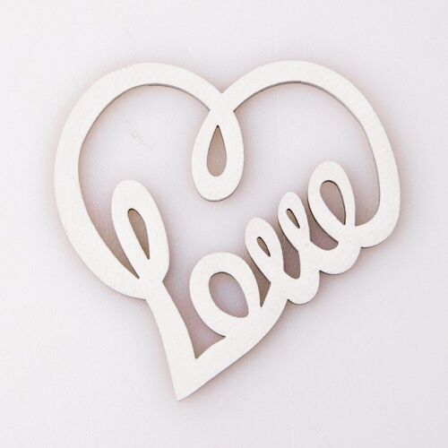 5pcs. laser cut "Love" heart 5 x 5cm - White