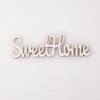 5 pièces. Inscription en bois "Sweet Home" 10 x 3cm - Blanc