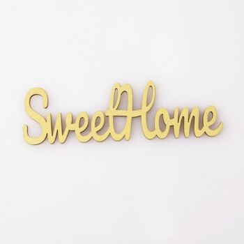 5 pièces. Inscription en bois "Sweet Home" 10 x 3cm - Jaune