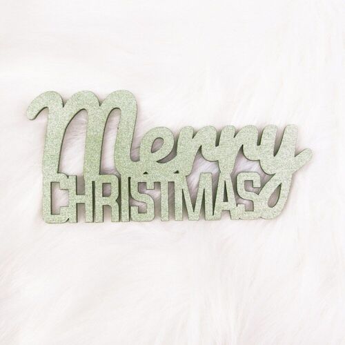 "Merry Christmas" Wooden inscription painted on both sides 15 x 7cm - Light Green