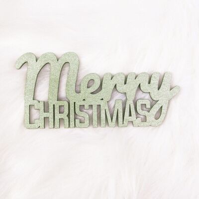 "Merry Christmas" Inscription en bois peinte recto-verso 15 x 7cm - Vert clair