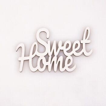 3 pièces. Inscription en bois "Sweet Home" 10 x 6cm - Blanc