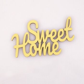 3 pièces. Inscription en bois "Sweet Home" 10 x 6cm - Jaune