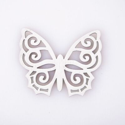 6 pièces. papillon en bois peint 5 x 6cm - Blanc