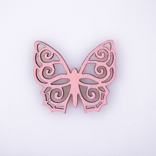 10pcs. painted wooden butterfly 4 x 4.5cm - Pink