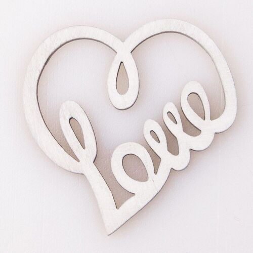4pcs. laser cut "Love" heart 7 x 7cm - White