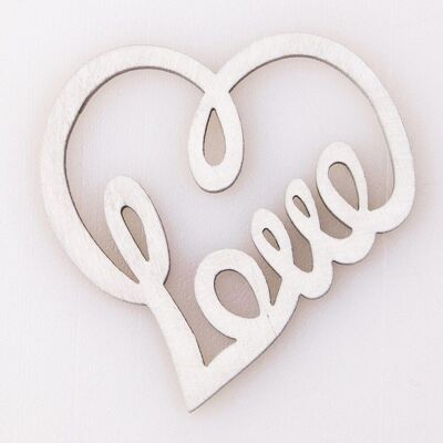 4 piezas. Corazón "Love" cortado con láser 7 x 7 cm - Blanco