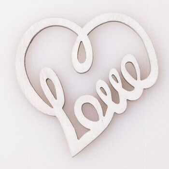 4 pièces. Coeur "Love" découpé au laser 7 x 7cm - Blanc