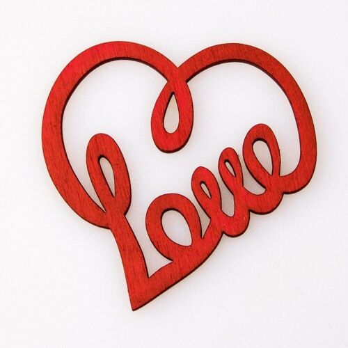 4pcs. laser cut "Love" heart 7 x 7cm - Red